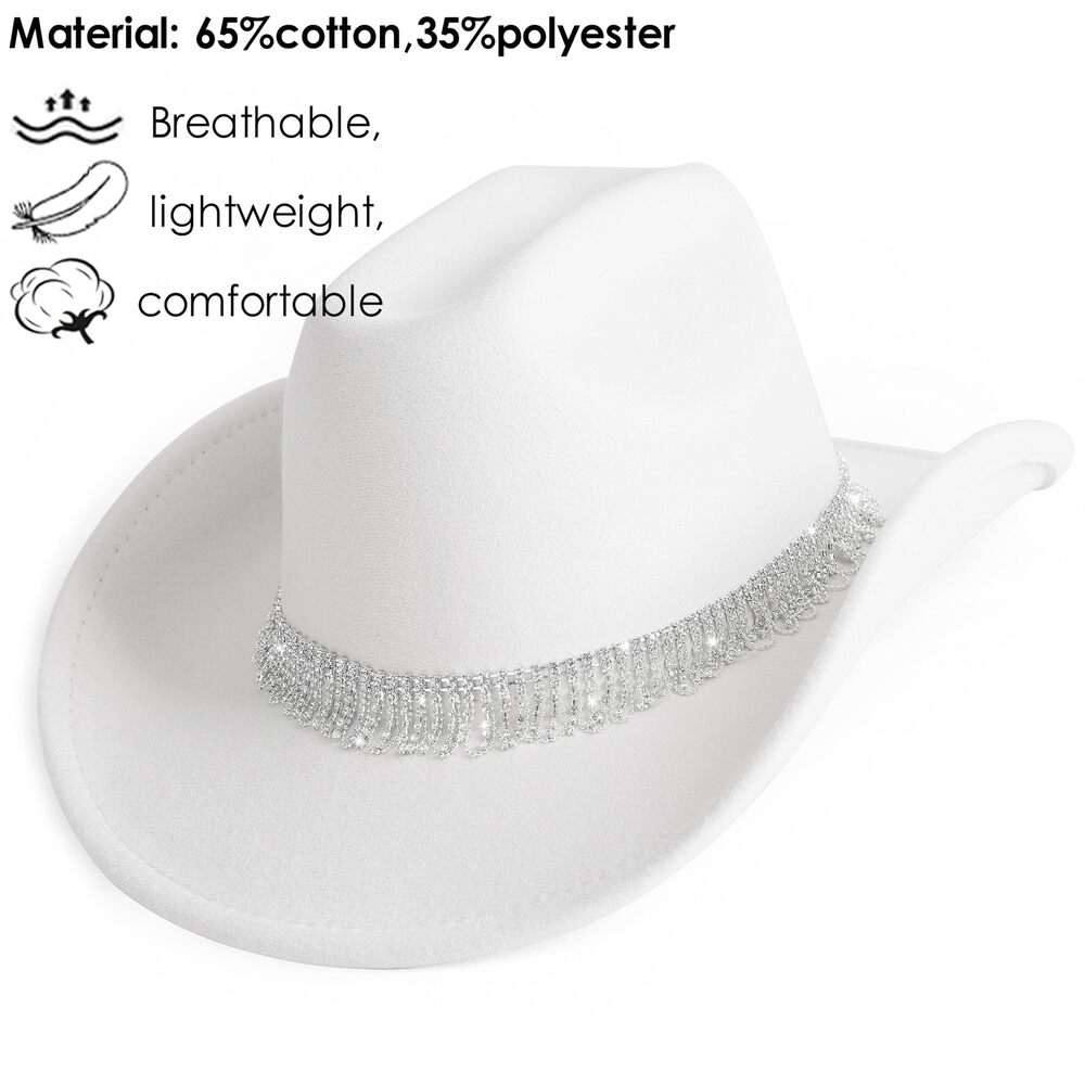 3628 White Cowgirl Cowboy Hat Wide Brim Bling Rhinestone Party Cap S1-white - Picture 2 of 5
